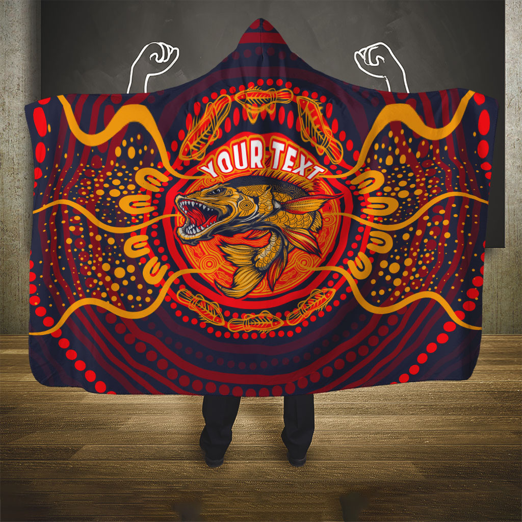 Personalized Barramundi Fish Hooded Blanket Australian Tropical Fish Indigenous Aboriginal Dot Art