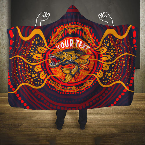Personalized Barramundi Fish Hooded Blanket Australian Tropical Fish Indigenous Aboriginal Dot Art