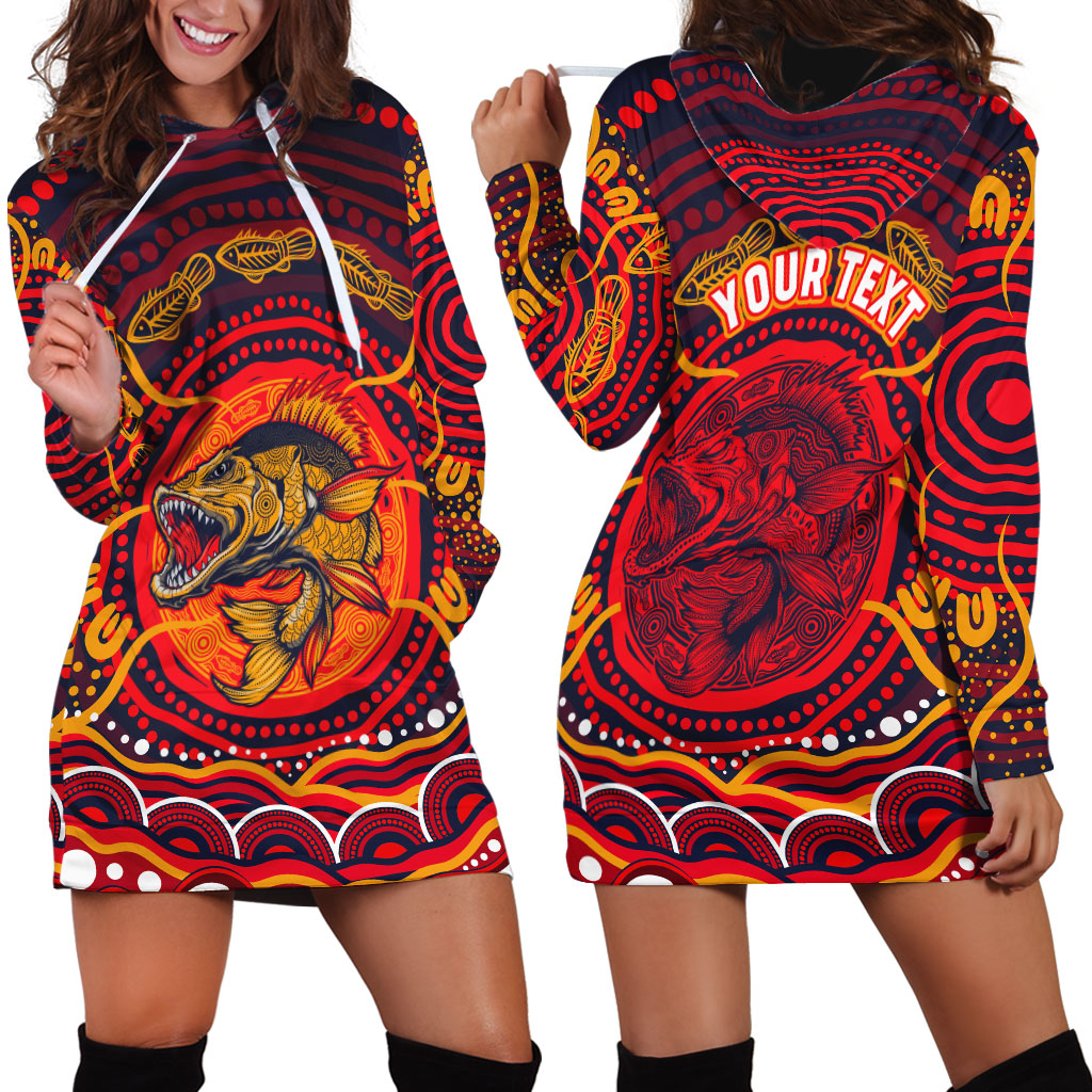 Personalized Barramundi Fish Hoodie Dress Australian Tropical Fish Indigenous Aboriginal Dot Art