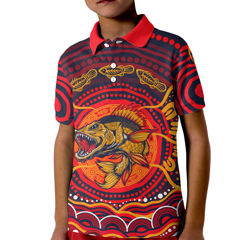 Personalized Barramundi Fish Kid Polo Shirt Australian Tropical Fish Indigenous Aboriginal Dot Art