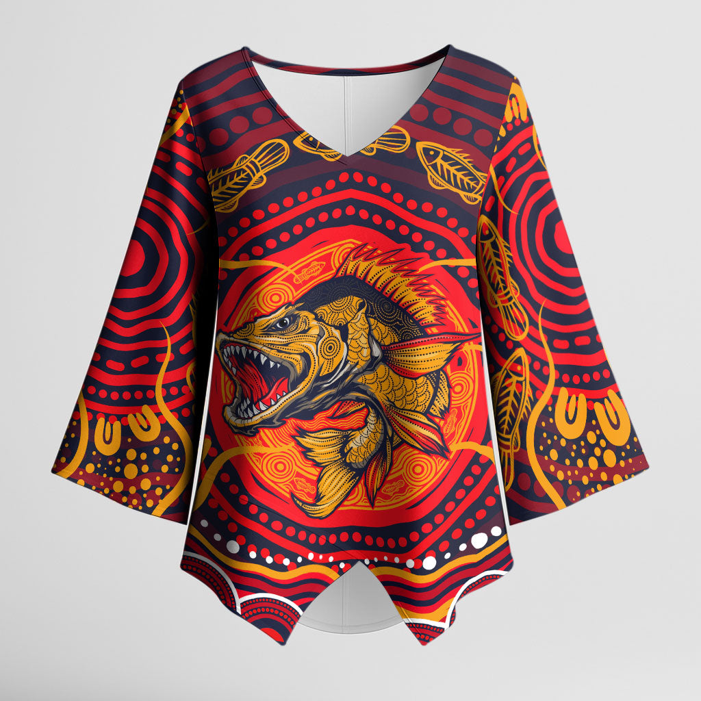 Personalized Barramundi Fish Kimono Sleeve Blouse Australian Tropical Fish Indigenous Aboriginal Dot Art