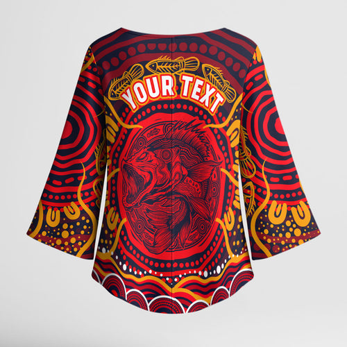 Personalized Barramundi Fish Kimono Sleeve Blouse Australian Tropical Fish Indigenous Aboriginal Dot Art