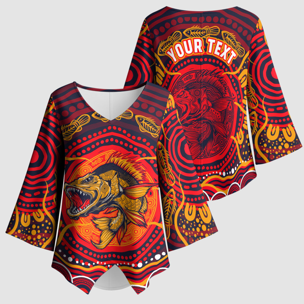 Personalized Barramundi Fish Kimono Sleeve Blouse Australian Tropical Fish Indigenous Aboriginal Dot Art