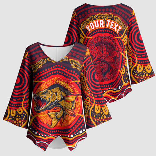 Personalized Barramundi Fish Kimono Sleeve Blouse Australian Tropical Fish Indigenous Aboriginal Dot Art