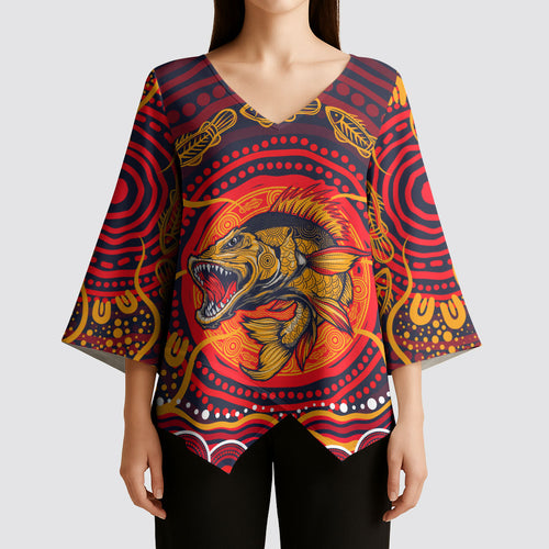Personalized Barramundi Fish Kimono Sleeve Blouse Australian Tropical Fish Indigenous Aboriginal Dot Art