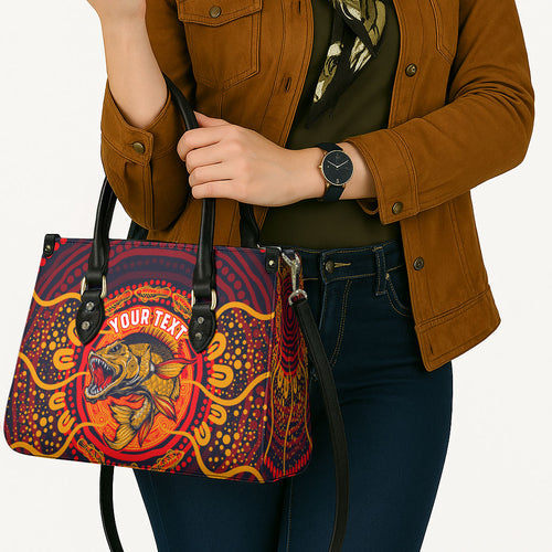 Personalized Barramundi Fish Leather Bag Australian Tropical Fish Indigenous Aboriginal Dot Art
