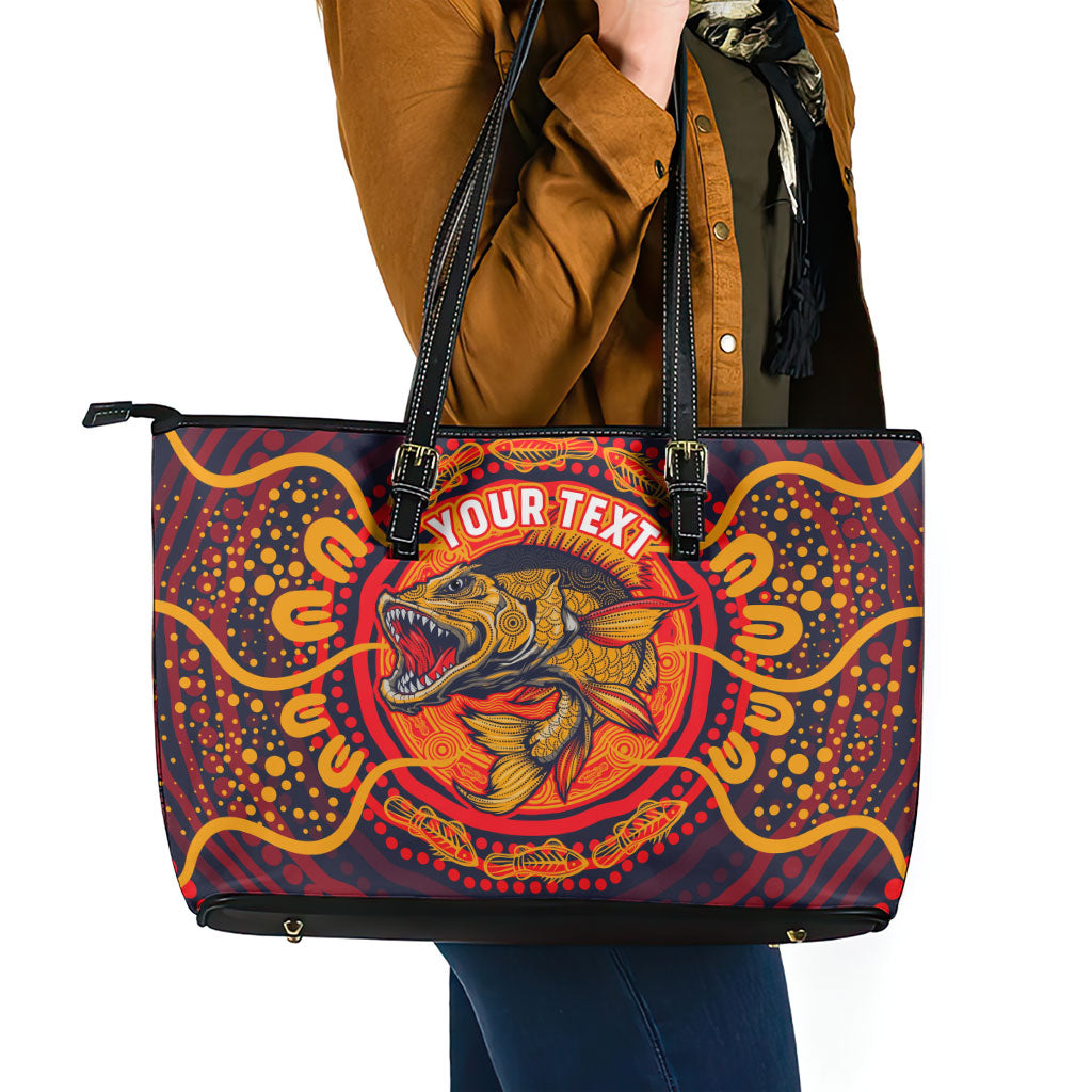 Personalized Barramundi Fish Leather Tote Bag Australian Tropical Fish Indigenous Aboriginal Dot Art