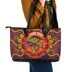 Personalized Barramundi Fish Leather Tote Bag Australian Tropical Fish Indigenous Aboriginal Dot Art