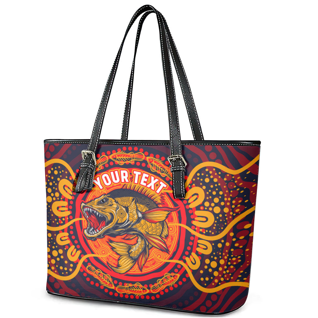 Personalized Barramundi Fish Leather Tote Bag Australian Tropical Fish Indigenous Aboriginal Dot Art