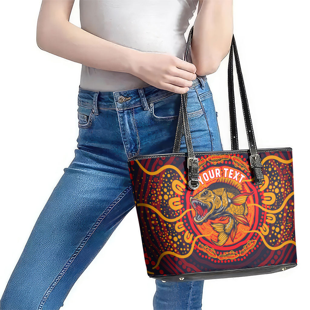 Personalized Barramundi Fish Leather Tote Bag Australian Tropical Fish Indigenous Aboriginal Dot Art