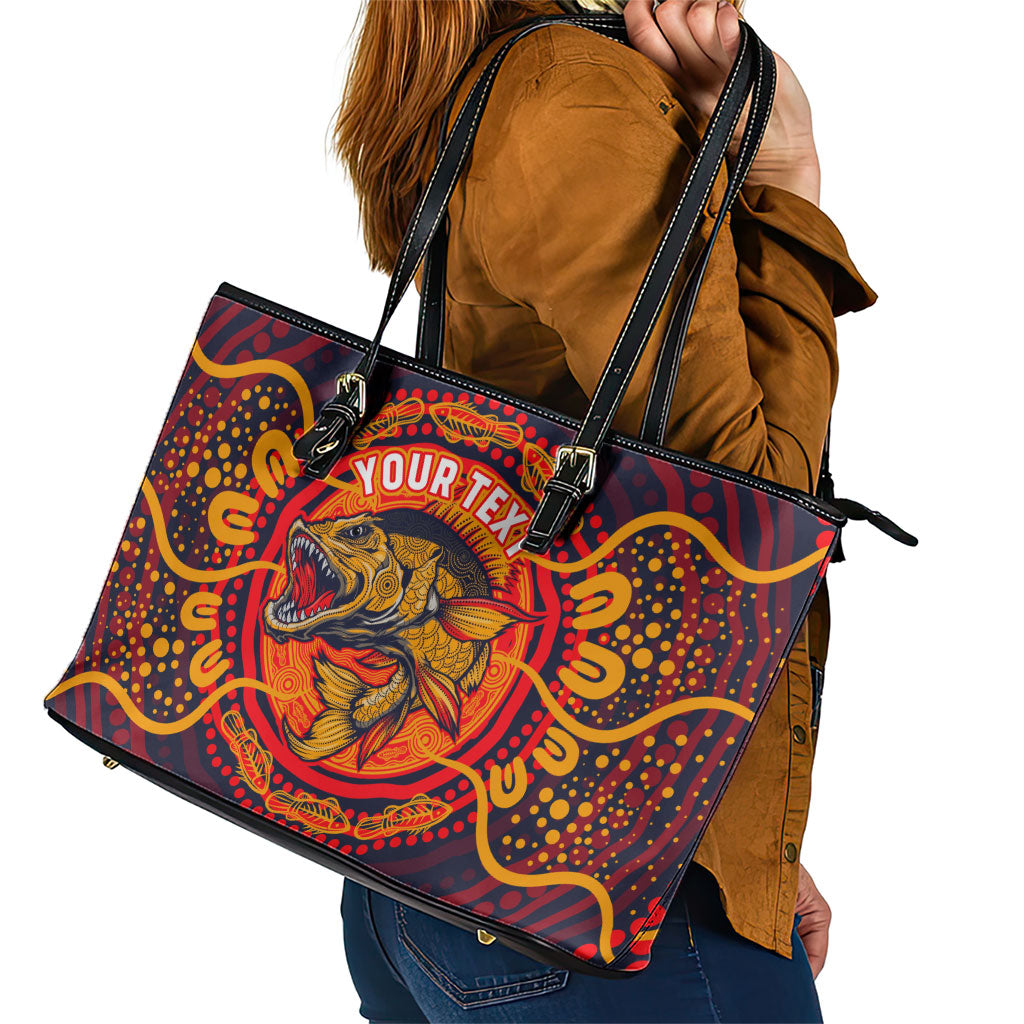Personalized Barramundi Fish Leather Tote Bag Australian Tropical Fish Indigenous Aboriginal Dot Art