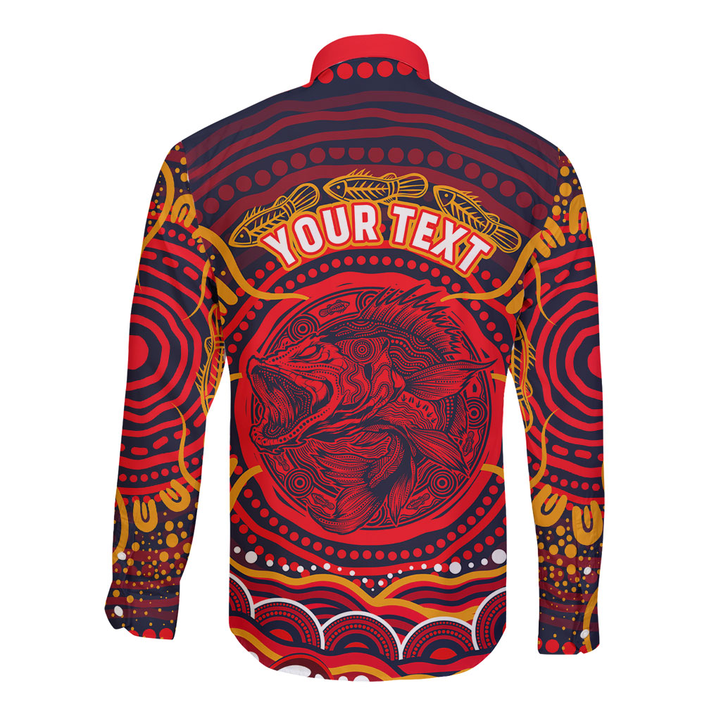 Personalized Barramundi Fish Long Sleeve Button Shirt Australian Tropical Fish Indigenous Aboriginal Dot Art