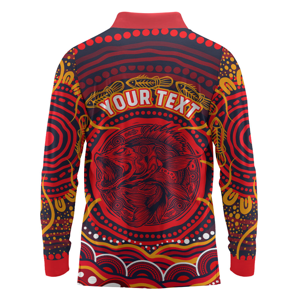 Personalized Barramundi Fish Long Sleeve Polo Shirt Australian Tropical Fish Indigenous Aboriginal Dot Art