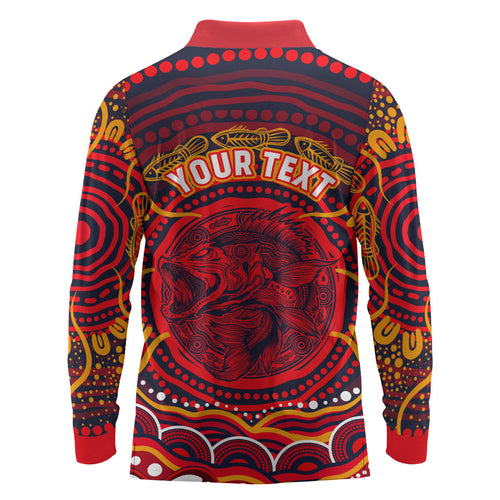Personalized Barramundi Fish Long Sleeve Polo Shirt Australian Tropical Fish Indigenous Aboriginal Dot Art