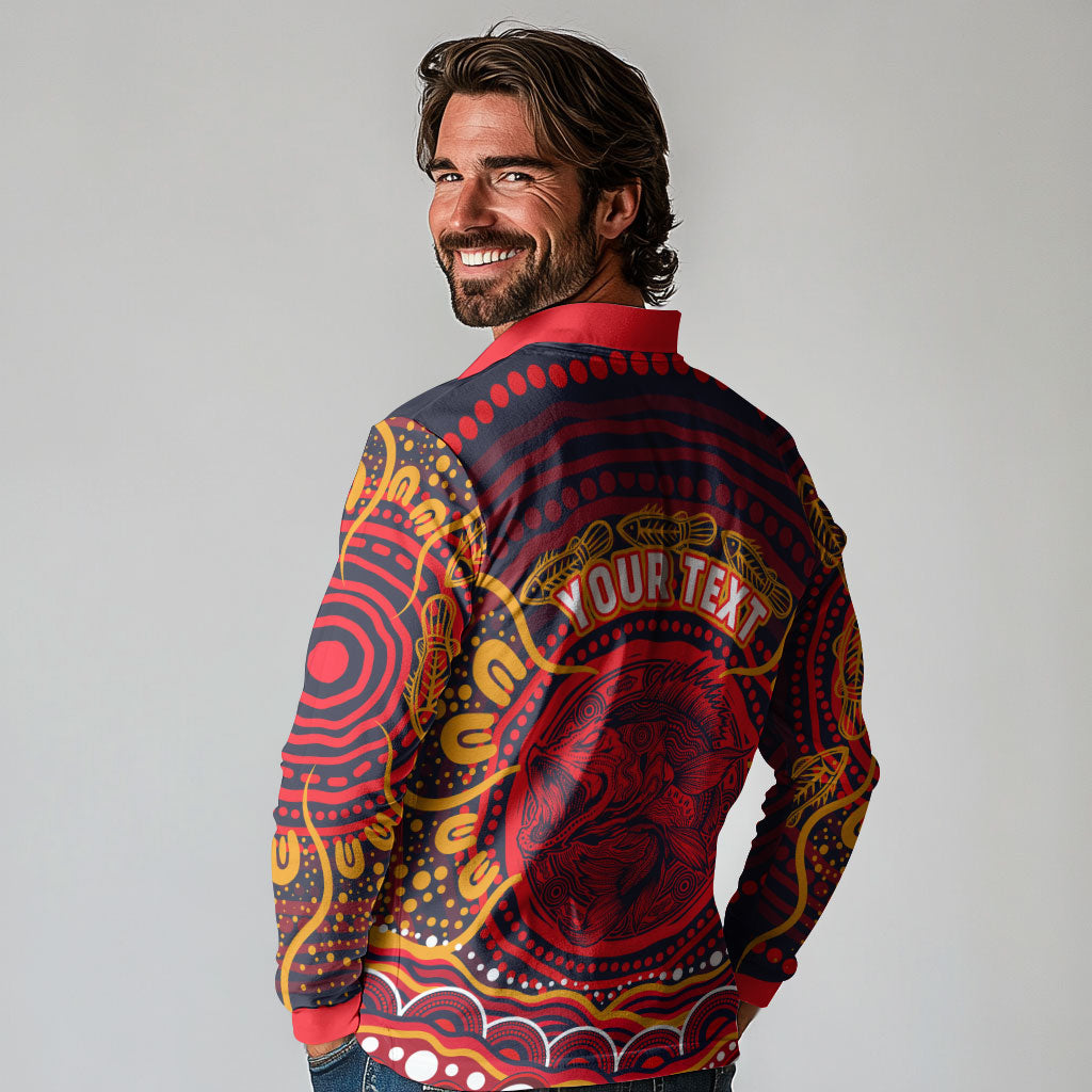 Personalized Barramundi Fish Long Sleeve Polo Shirt Australian Tropical Fish Indigenous Aboriginal Dot Art