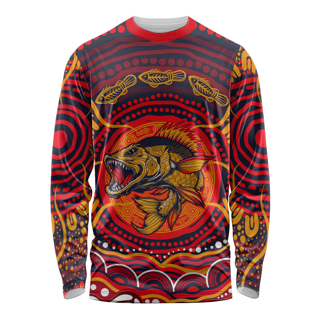 Personalized Barramundi Fish Long Sleeve Shirt Australian Tropical Fish Indigenous Aboriginal Dot Art