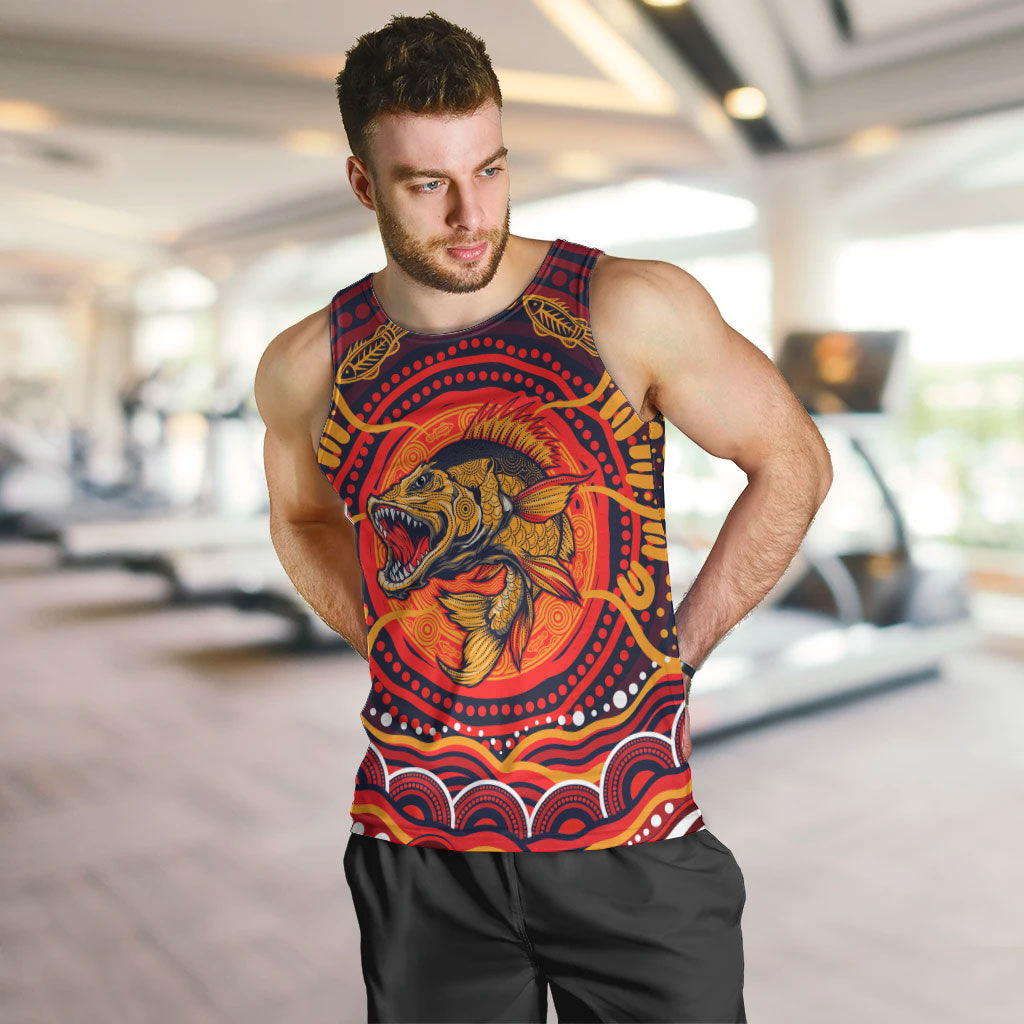 Personalized Barramundi Fish Men Tank Top Australian Tropical Fish Indigenous Aboriginal Dot Art