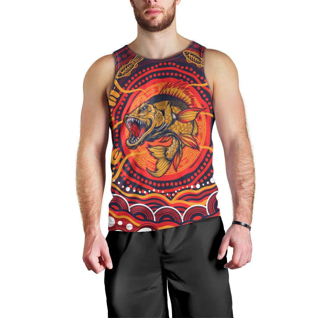 Personalized Barramundi Fish Men Tank Top Australian Tropical Fish Indigenous Aboriginal Dot Art