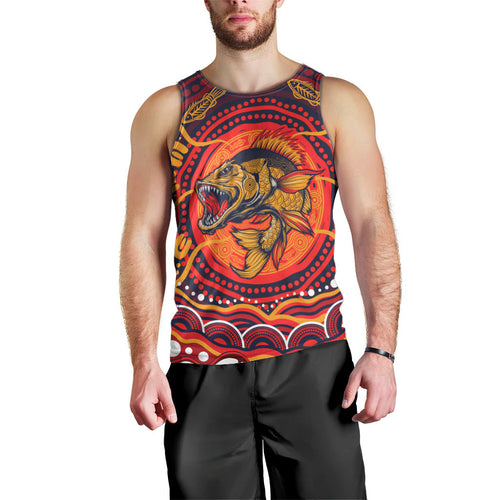 Personalized Barramundi Fish Men Tank Top Australian Tropical Fish Indigenous Aboriginal Dot Art