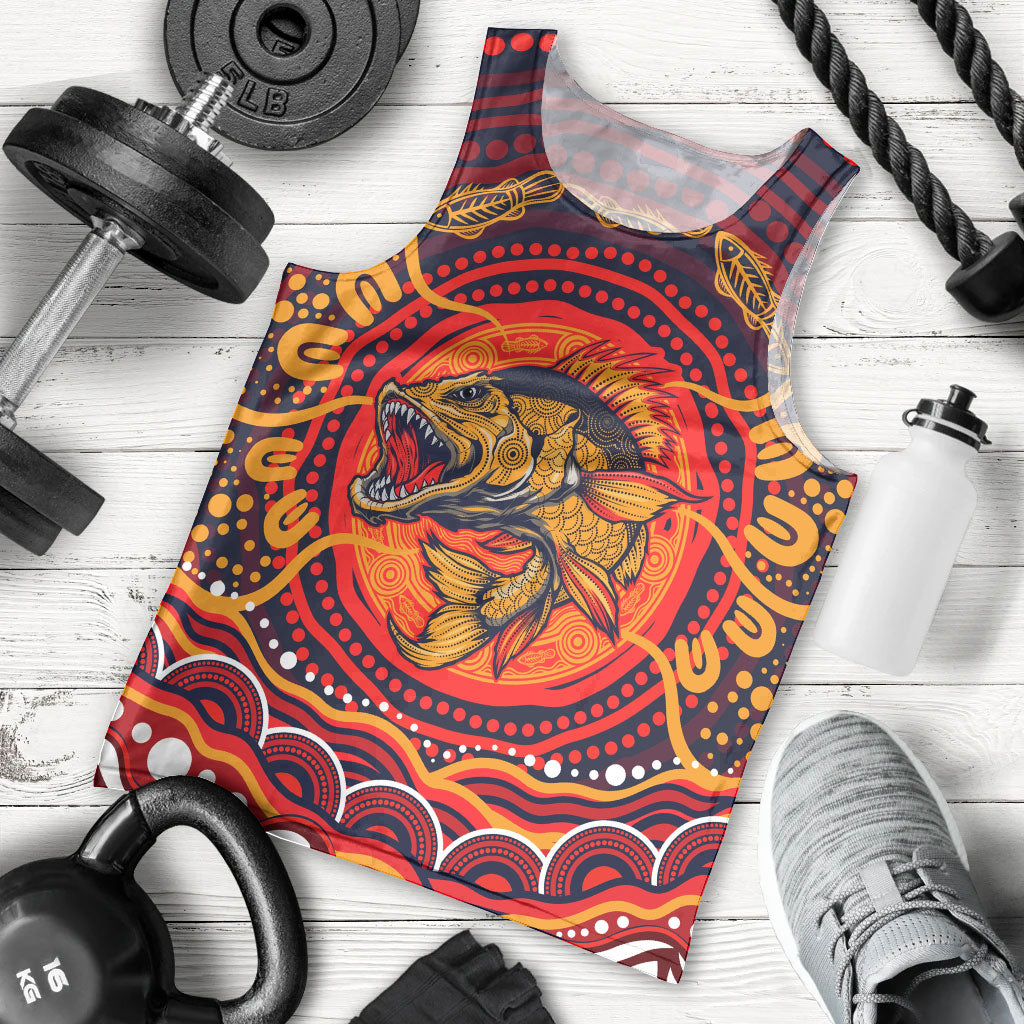 Personalized Barramundi Fish Men Tank Top Australian Tropical Fish Indigenous Aboriginal Dot Art