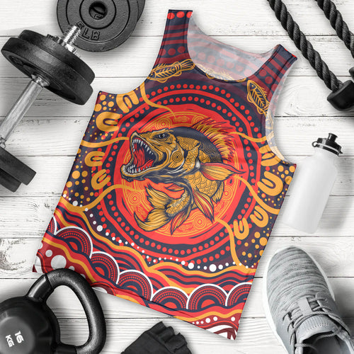 Personalized Barramundi Fish Men Tank Top Australian Tropical Fish Indigenous Aboriginal Dot Art