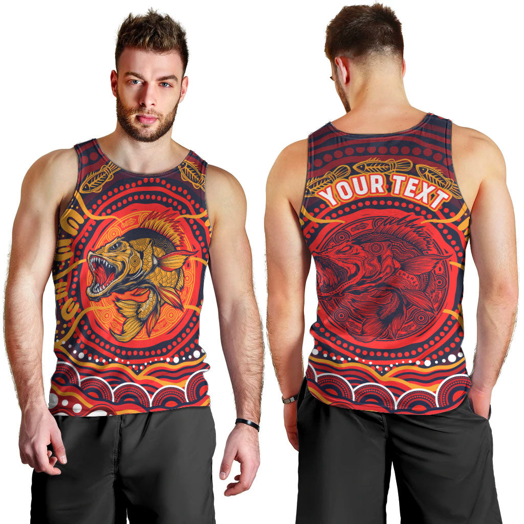 Personalized Barramundi Fish Men Tank Top Australian Tropical Fish Indigenous Aboriginal Dot Art