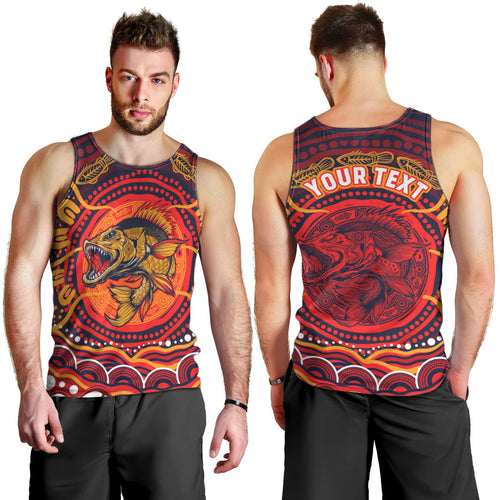 Personalized Barramundi Fish Men Tank Top Australian Tropical Fish Indigenous Aboriginal Dot Art