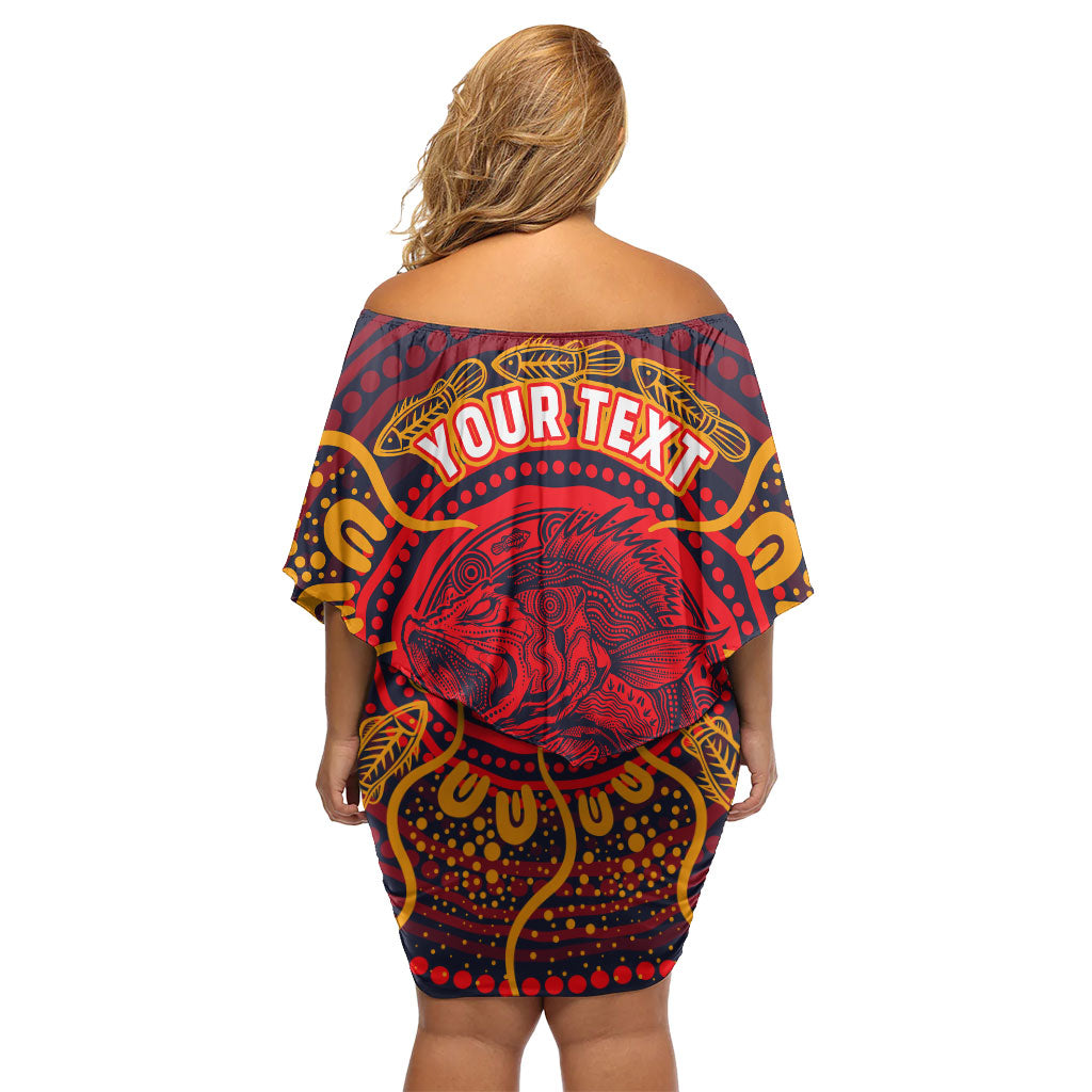 Personalized Barramundi Fish Off Shoulder Short Dress Australian Tropical Fish Indigenous Aboriginal Dot Art