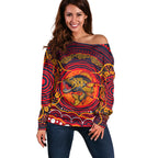 Personalized Barramundi Fish Off Shoulder Sweater Australian Tropical Fish Indigenous Aboriginal Dot Art