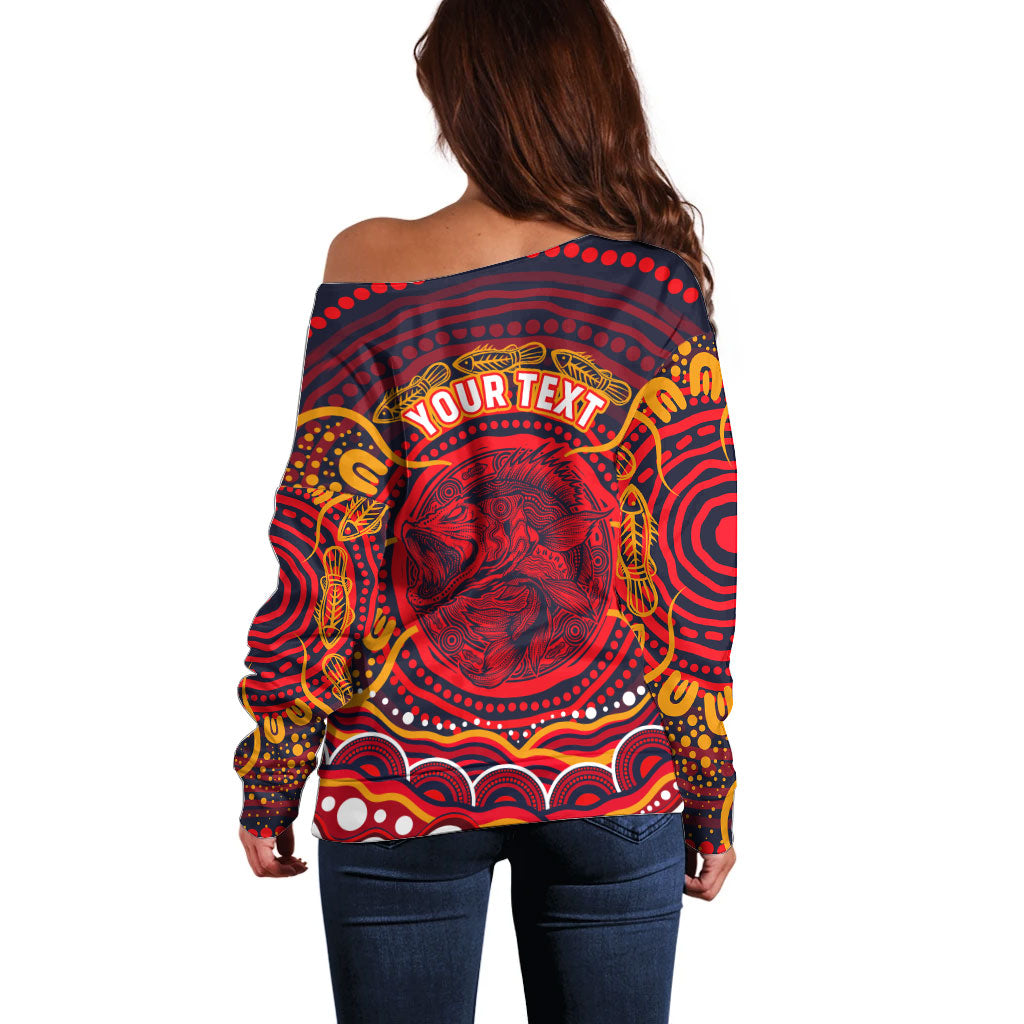 Personalized Barramundi Fish Off Shoulder Sweater Australian Tropical Fish Indigenous Aboriginal Dot Art
