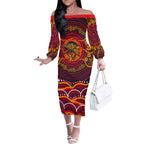 Personalized Barramundi Fish Off The Shoulder Long Sleeve Dress Australian Tropical Fish Indigenous Aboriginal Dot Art