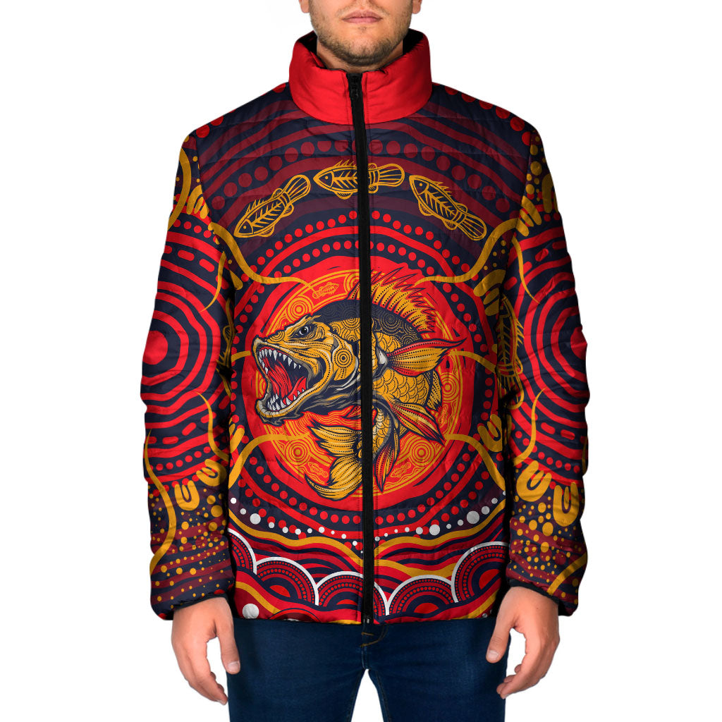 Personalized Barramundi Fish Padded Jacket Australian Tropical Fish Indigenous Aboriginal Dot Art