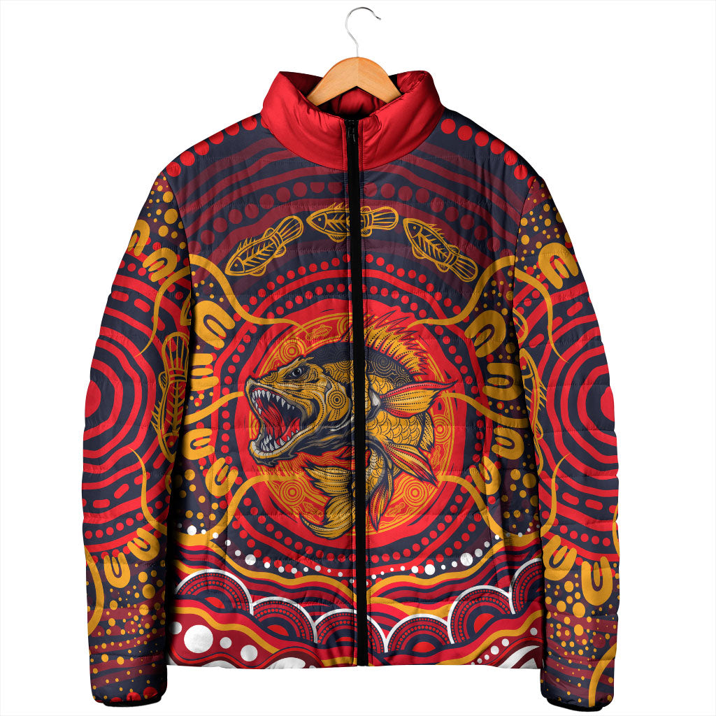 Personalized Barramundi Fish Padded Jacket Australian Tropical Fish Indigenous Aboriginal Dot Art