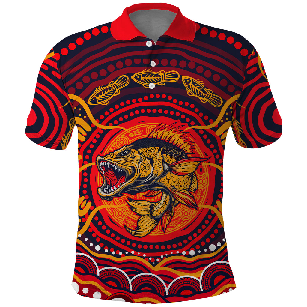 Personalized Barramundi Fish Polo Shirt Australian Tropical Fish Indigenous Aboriginal Dot Art
