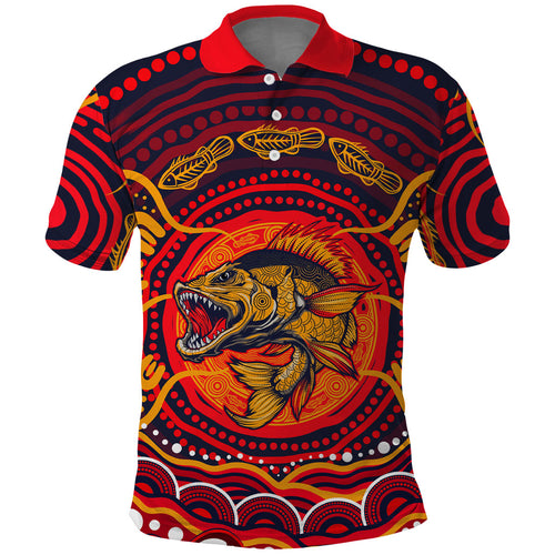 Personalized Barramundi Fish Polo Shirt Australian Tropical Fish Indigenous Aboriginal Dot Art