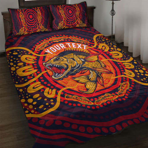 Personalized Barramundi Fish Quilt Bed Set Australian Tropical Fish Indigenous Aboriginal Dot Art