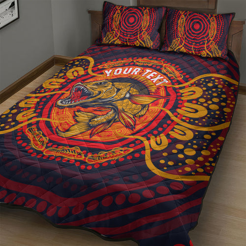 Personalized Barramundi Fish Quilt Bed Set Australian Tropical Fish Indigenous Aboriginal Dot Art