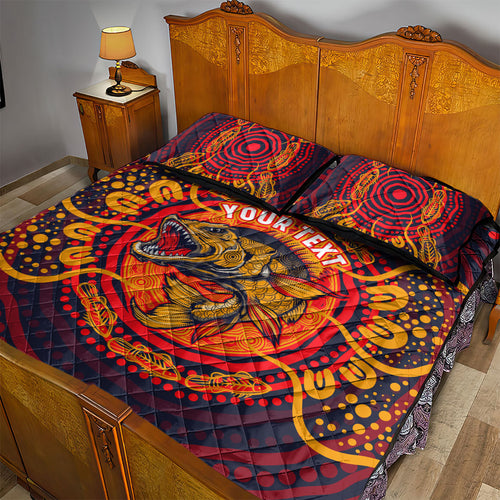 Personalized Barramundi Fish Quilt Bed Set Australian Tropical Fish Indigenous Aboriginal Dot Art