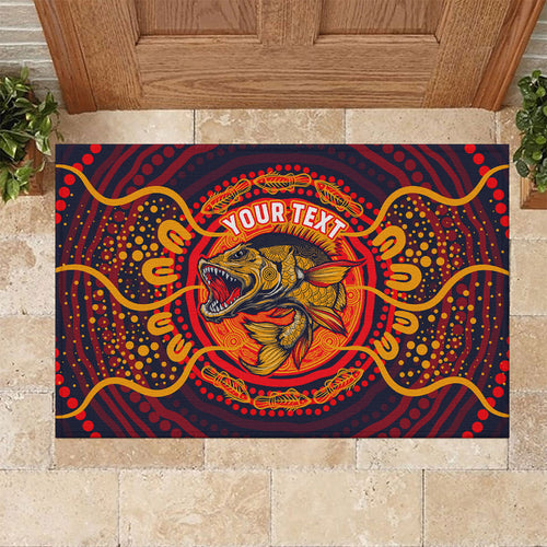 Personalized Barramundi Fish Rubber Doormat Australian Tropical Fish Indigenous Aboriginal Dot Art