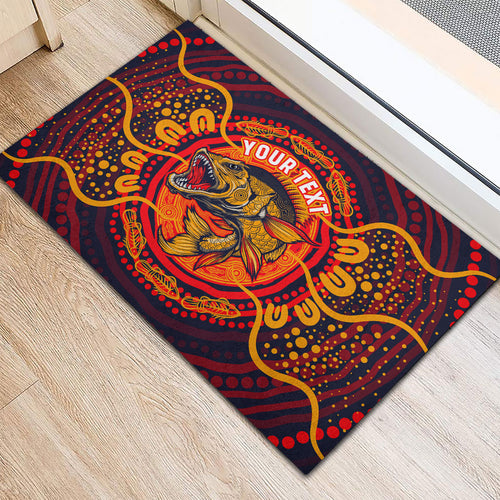 Personalized Barramundi Fish Rubber Doormat Australian Tropical Fish Indigenous Aboriginal Dot Art