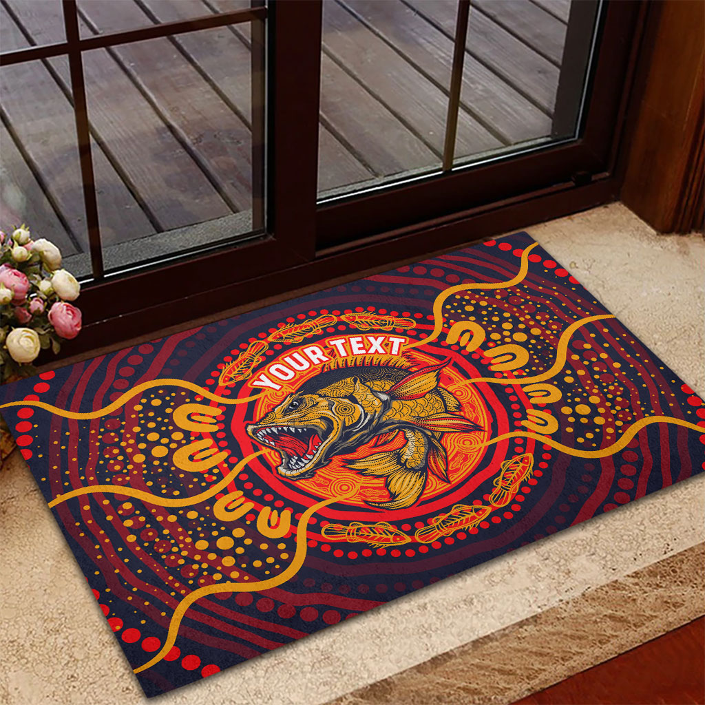 Personalized Barramundi Fish Rubber Doormat Australian Tropical Fish Indigenous Aboriginal Dot Art