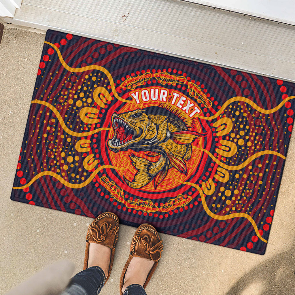 Personalized Barramundi Fish Rubber Doormat Australian Tropical Fish Indigenous Aboriginal Dot Art
