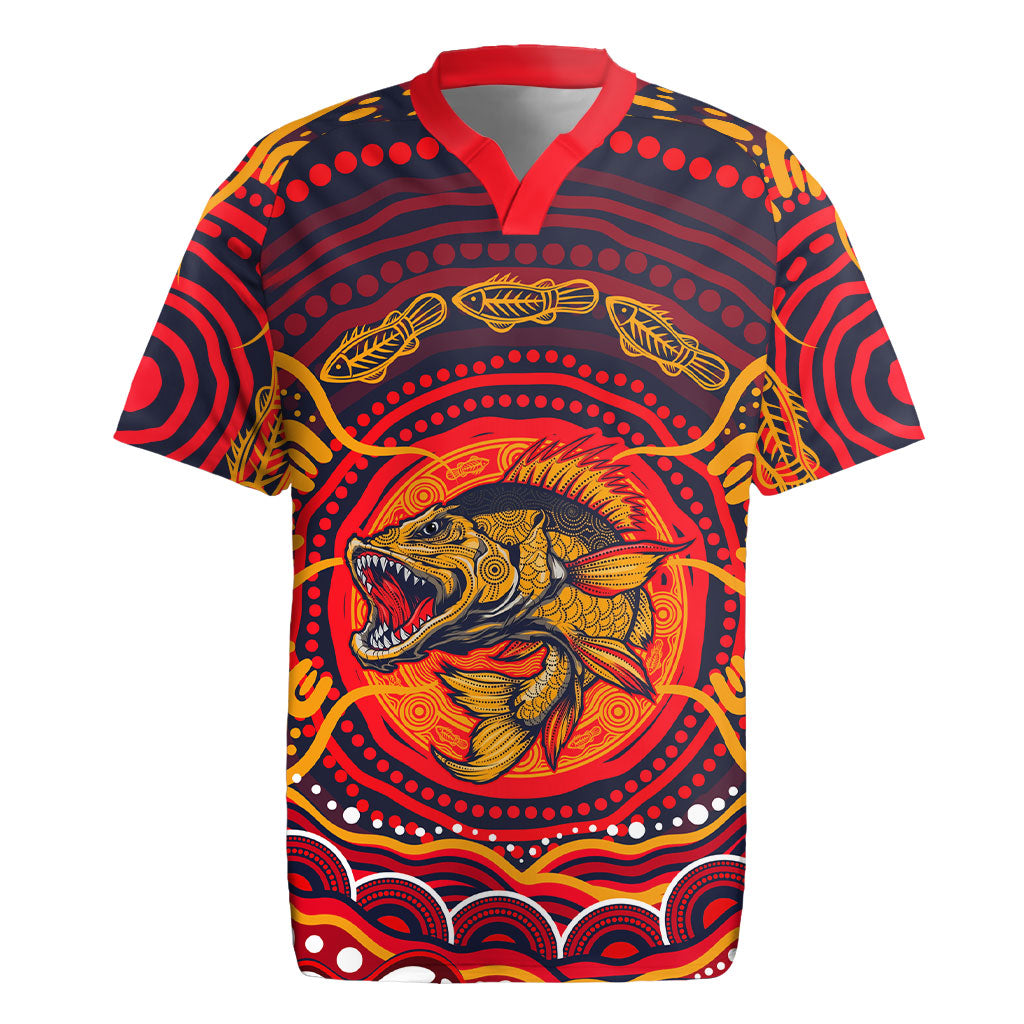 Personalized Barramundi Fish Rugby Jersey Australian Tropical Fish Indigenous Aboriginal Dot Art