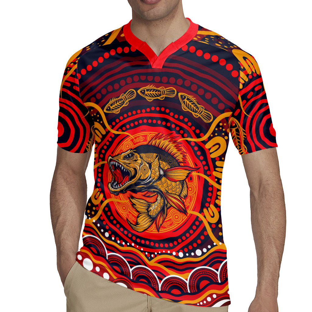 Personalized Barramundi Fish Rugby Jersey Australian Tropical Fish Indigenous Aboriginal Dot Art