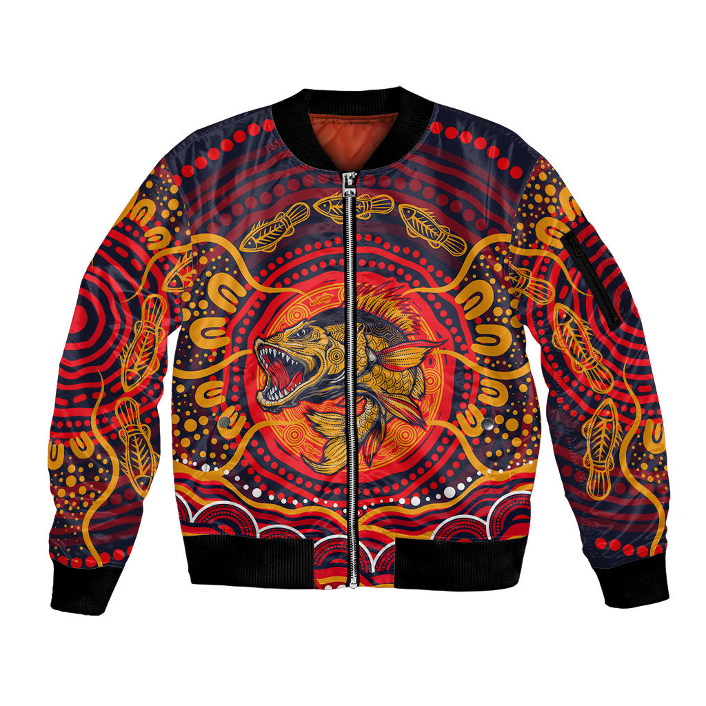 Personalized Barramundi Fish Sleeve Zip Bomber Jacket Australian Tropical Fish Indigenous Aboriginal Dot Art