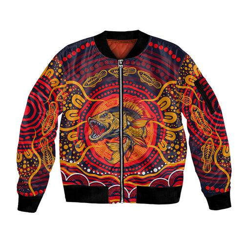 Personalized Barramundi Fish Sleeve Zip Bomber Jacket Australian Tropical Fish Indigenous Aboriginal Dot Art