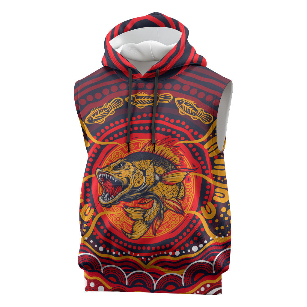 Personalized Barramundi Fish Sleeveless Hoodie Australian Tropical Fish Indigenous Aboriginal Dot Art