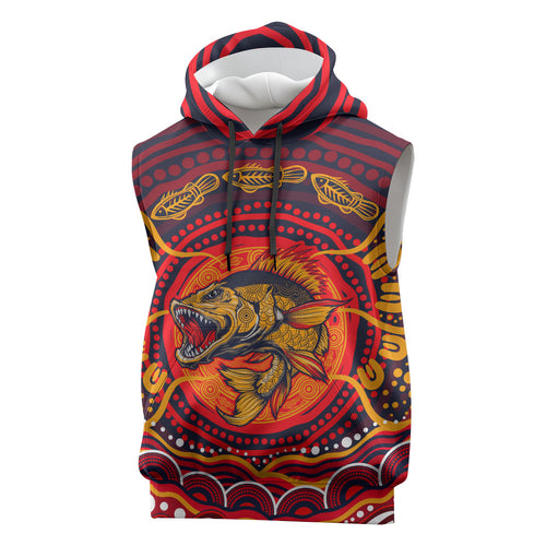 Personalized Barramundi Fish Sleeveless Hoodie Australian Tropical Fish Indigenous Aboriginal Dot Art