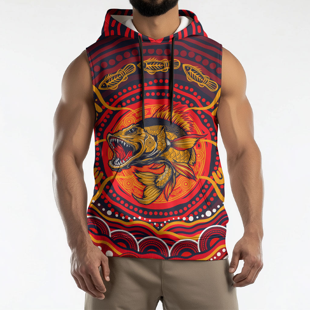 Personalized Barramundi Fish Sleeveless Hoodie Australian Tropical Fish Indigenous Aboriginal Dot Art