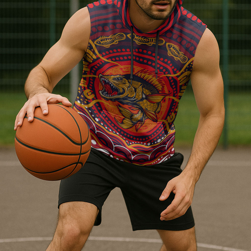 Personalized Barramundi Fish Sleeveless Hoodie Australian Tropical Fish Indigenous Aboriginal Dot Art